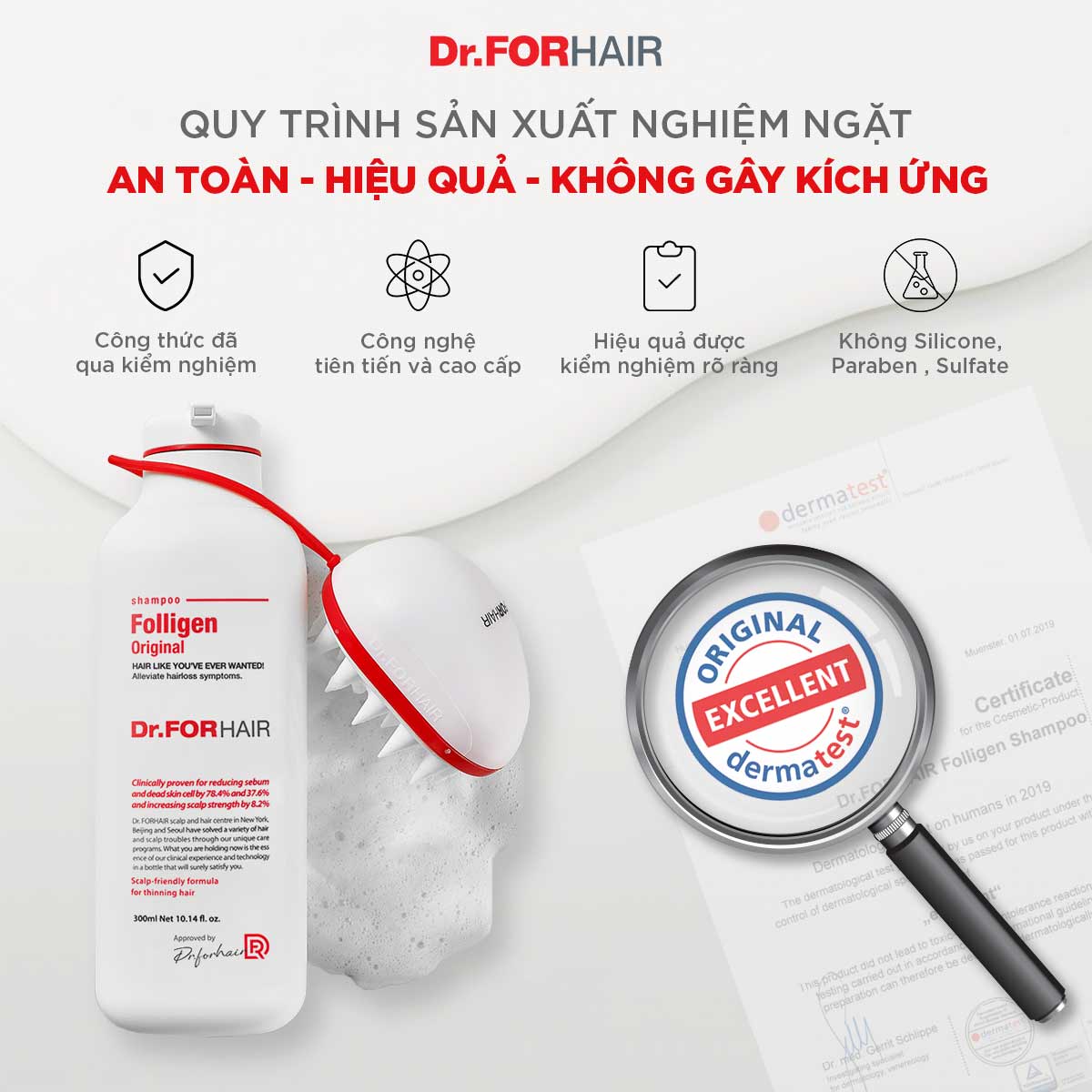 Quy trình sản xuất nghiêm ngặt đảm bảo an toàn - hiệu quả - không gây kích ứng của dầu gội Dr.FORHAIR Folligen Original
