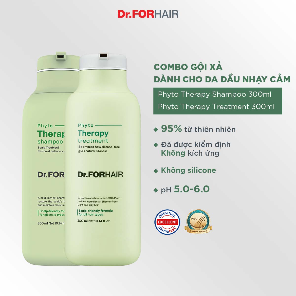 Bộ gội xả dưỡng cho da đầu nhạy cảm Dr.FORHAIR PHYTO THERAPY SHAMPOO x PHYTO THERAPY TREATMENT