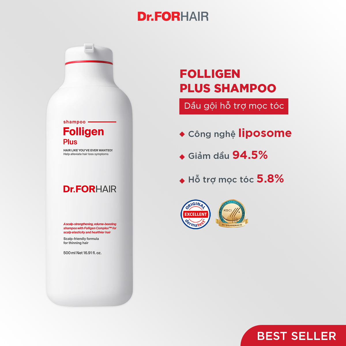 Dầu gội hỗ trợ mọc tóc, ngăn rụng tóc, kiểm soát bã nhờn Dr.FORHAIR FOLLIGEN PLUS 500ml