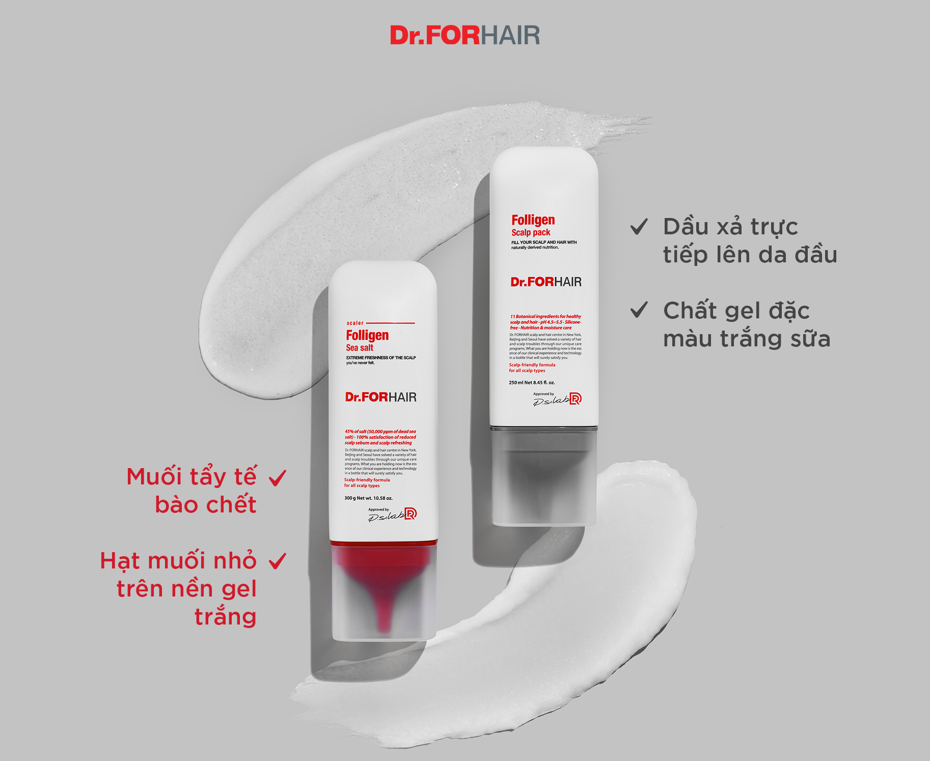 Texture của sản phẩm Folligen Sea Salt Scaler và Folligen Scalp Pack của Dr.FORHAIR