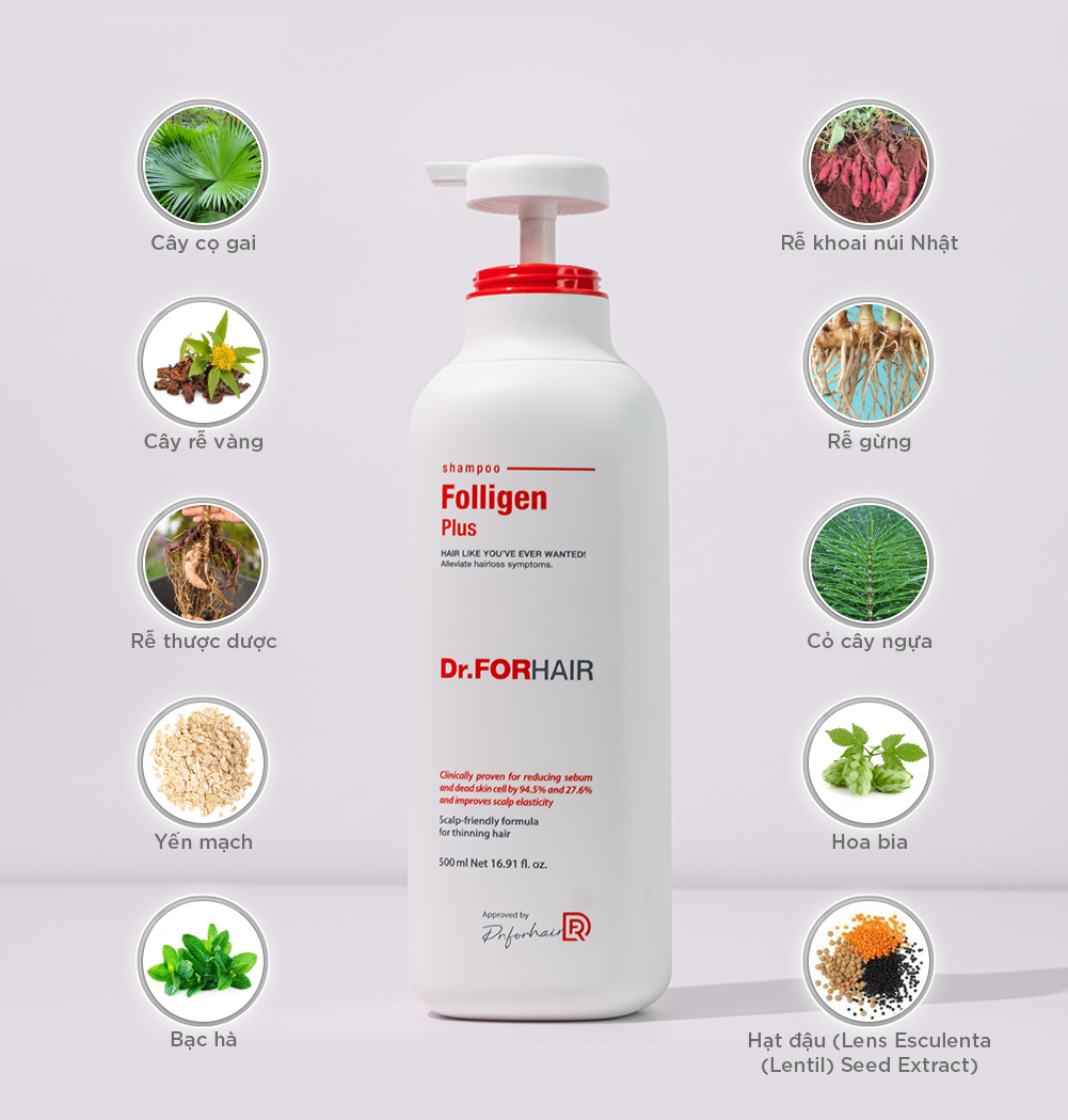 Dầu gội Folligen Plus có thành phần chiết xuất chủ yếu từ tự nhiên