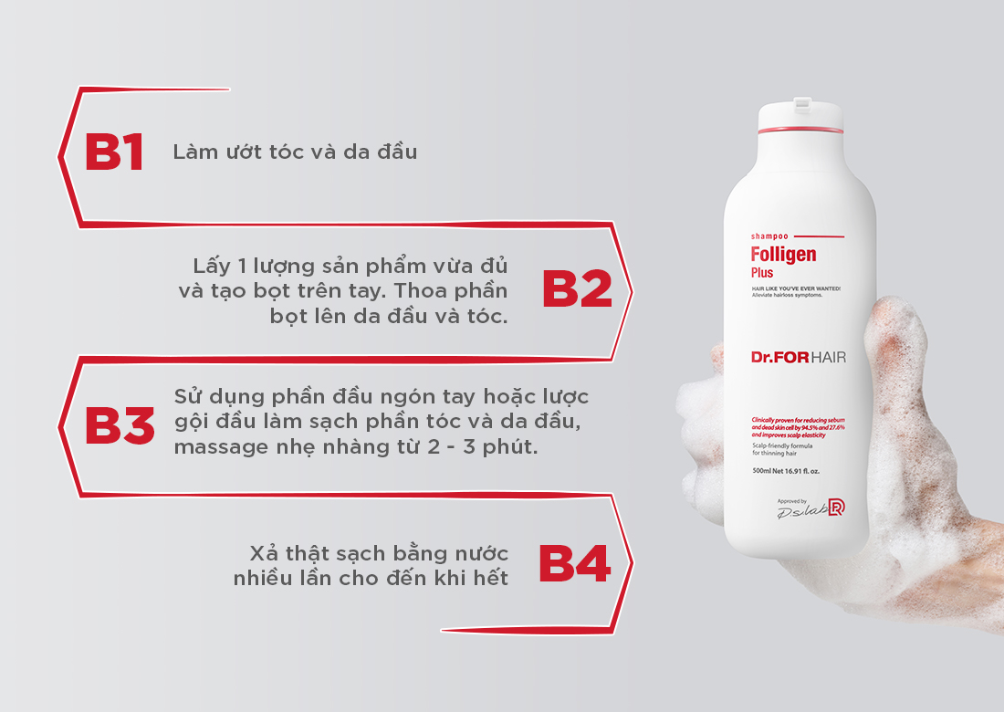 Các bước gội đầu với Dr.FORHAIR Folligen Plus